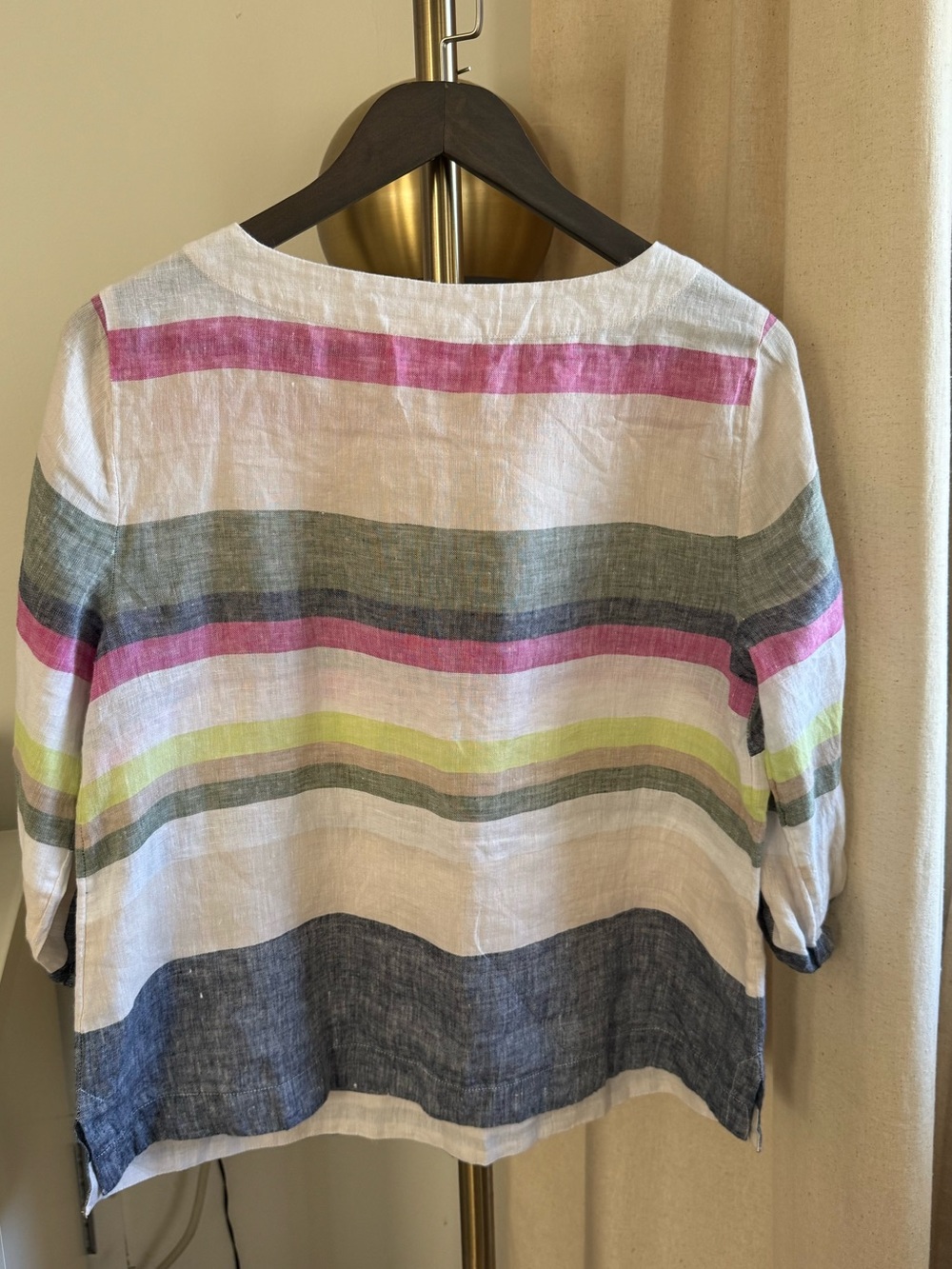Charter Club Luxury 100% Linen Multi Color Striped 3/4 Sleeve Top| Petite Medium - Picture 5 of 9